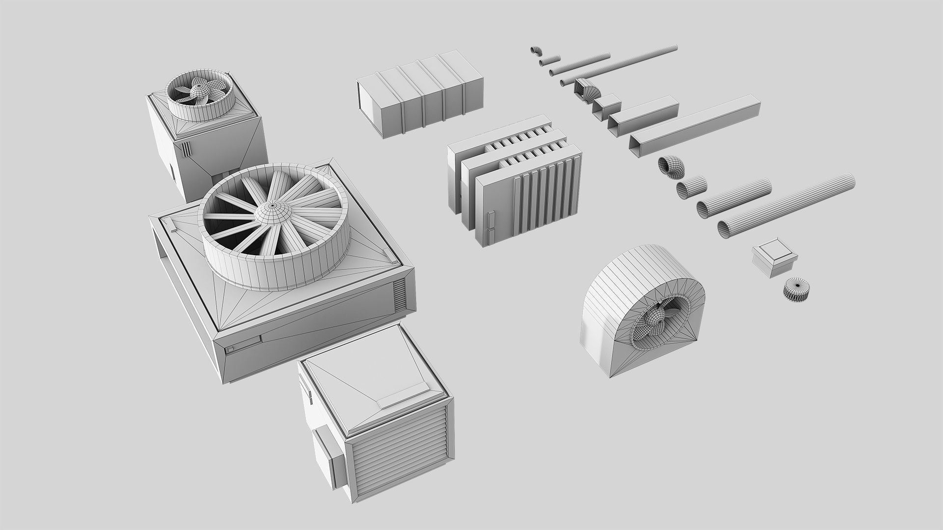 Sci-Fi Rooftop Air Conditioning System Kitbash Set Low-poly 3D model_10