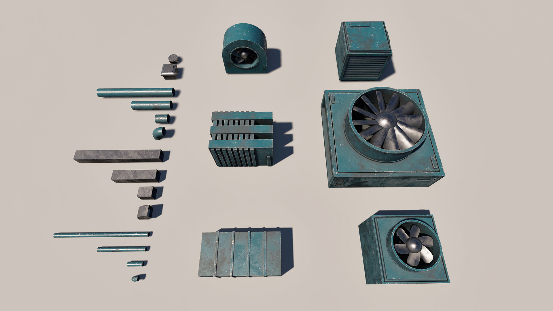 Sci-Fi Rooftop Air Conditioning System Kitbash Set Low-poly 3D model_3