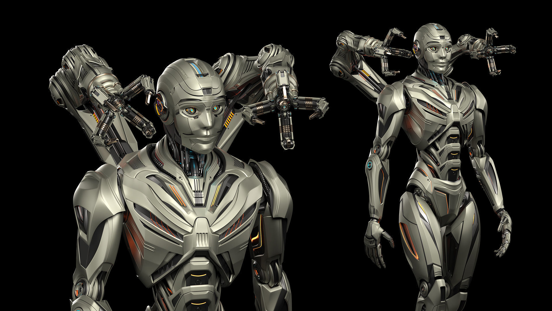 Robot Humanoid B2 - Rigged and Animated 3D model_11