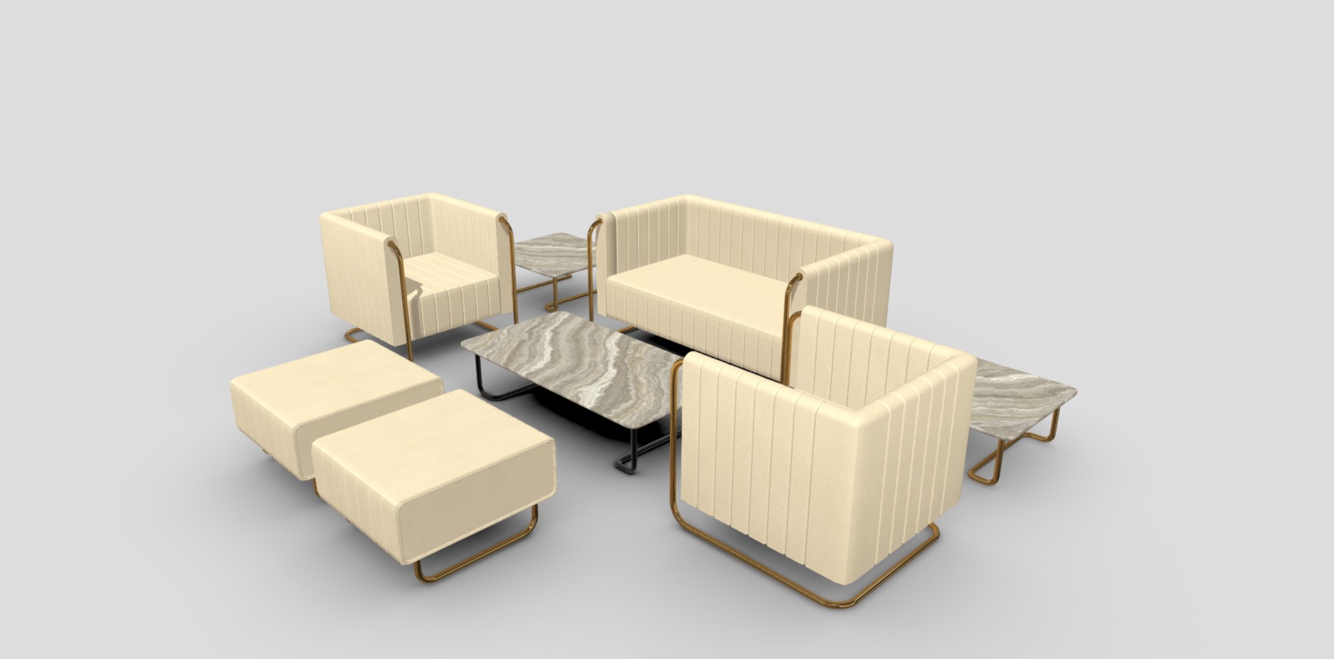 Sofa set Low-poly 3D model_1