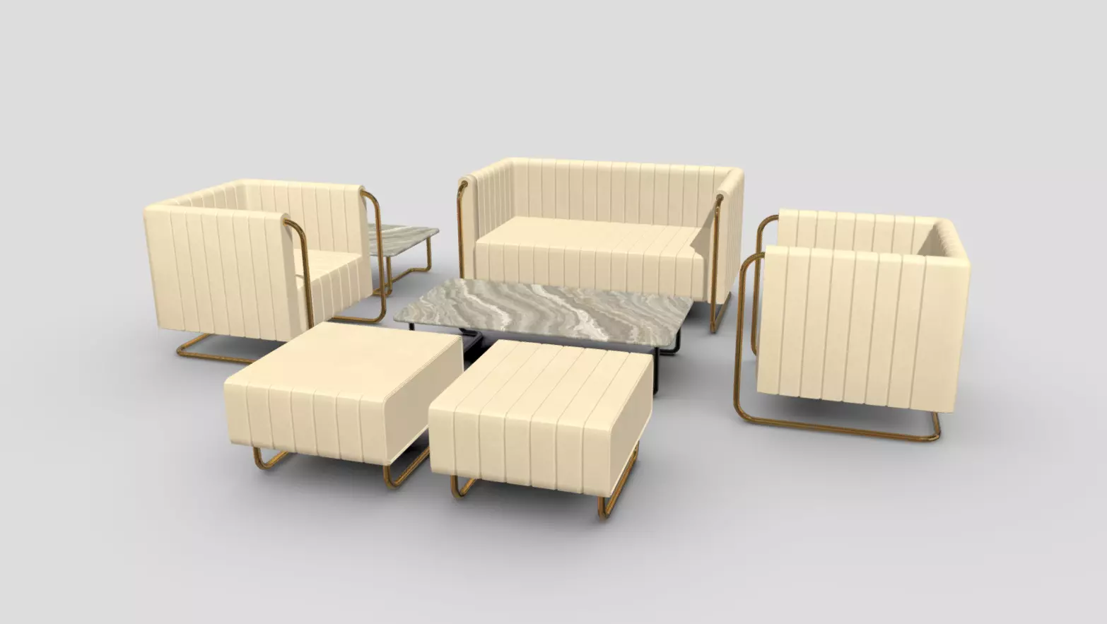 Sofa set Low-poly 3D model_0