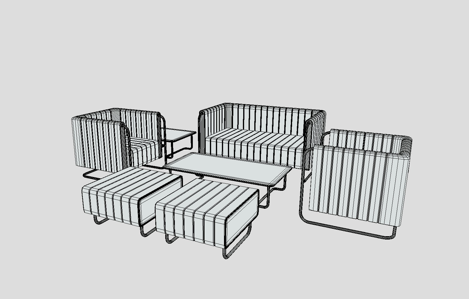 Sofa set Low-poly 3D model_2