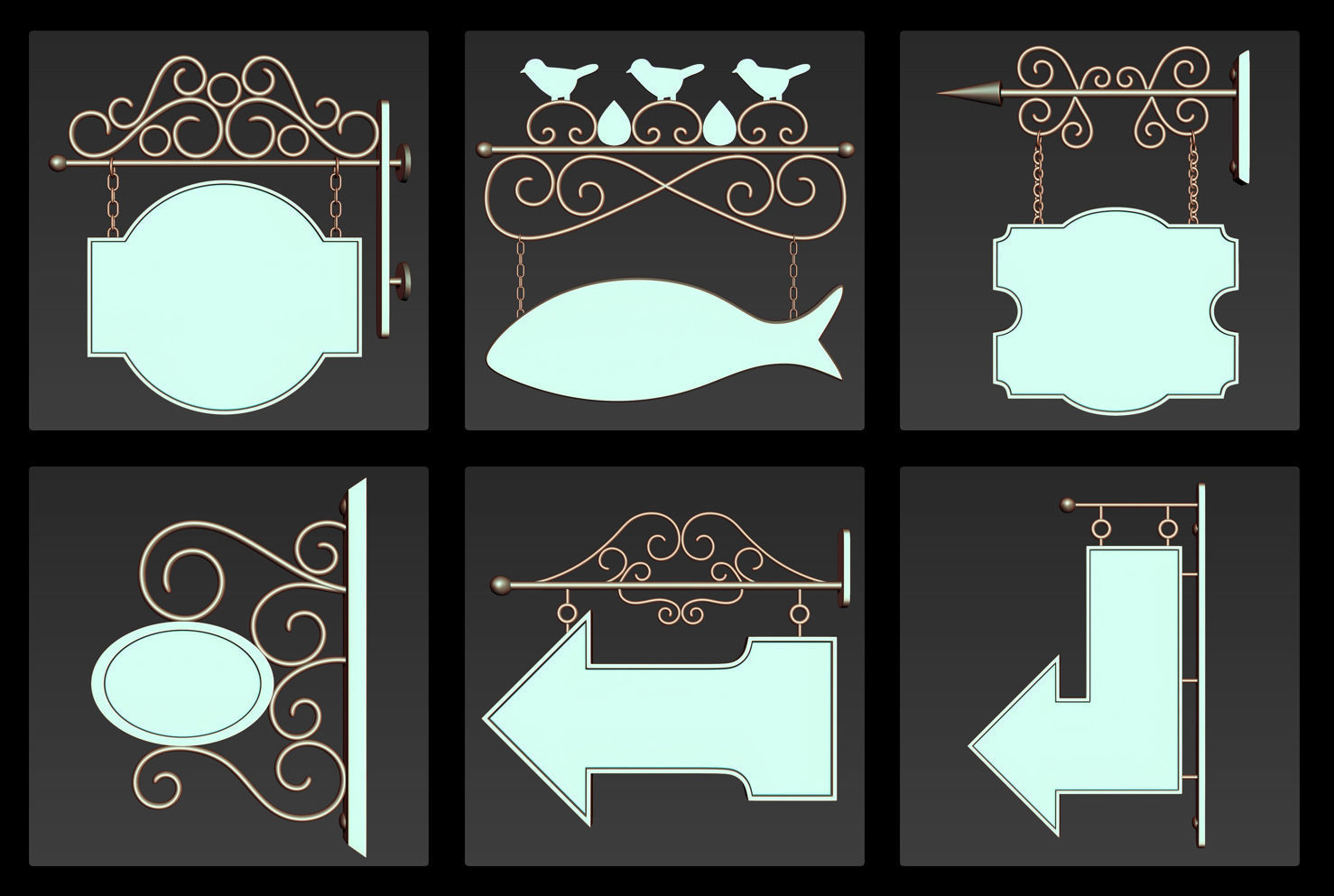 30 Iron Hanging Sign Board Base and High Mesh Vol 2 3D model_2