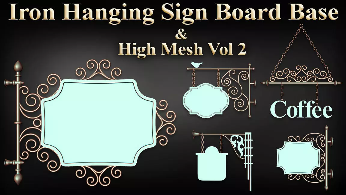 30 Iron Hanging Sign Board Base and High Mesh Vol 2 3D model_0