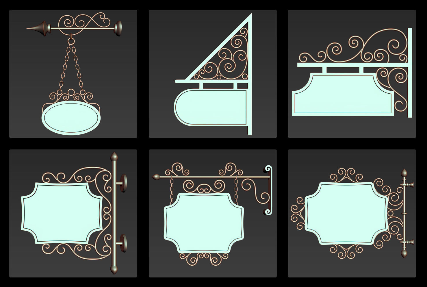 30 Iron Hanging Sign Board Base and High Mesh Vol 2 3D model_5