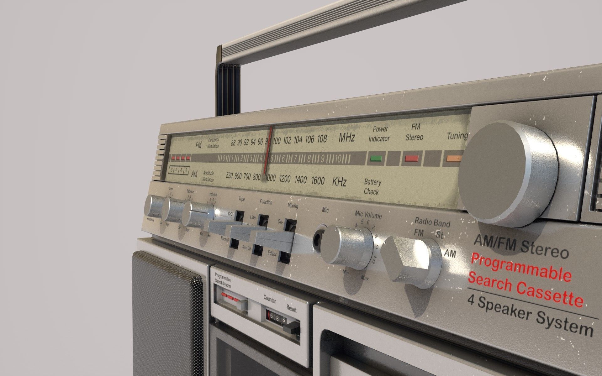 Retro Boom Box Portable Low-poly 3D model_3
