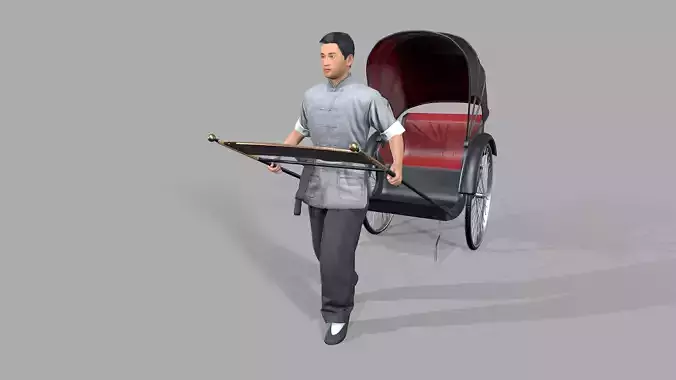 Rickshaw  Puller Low-poly 3D model