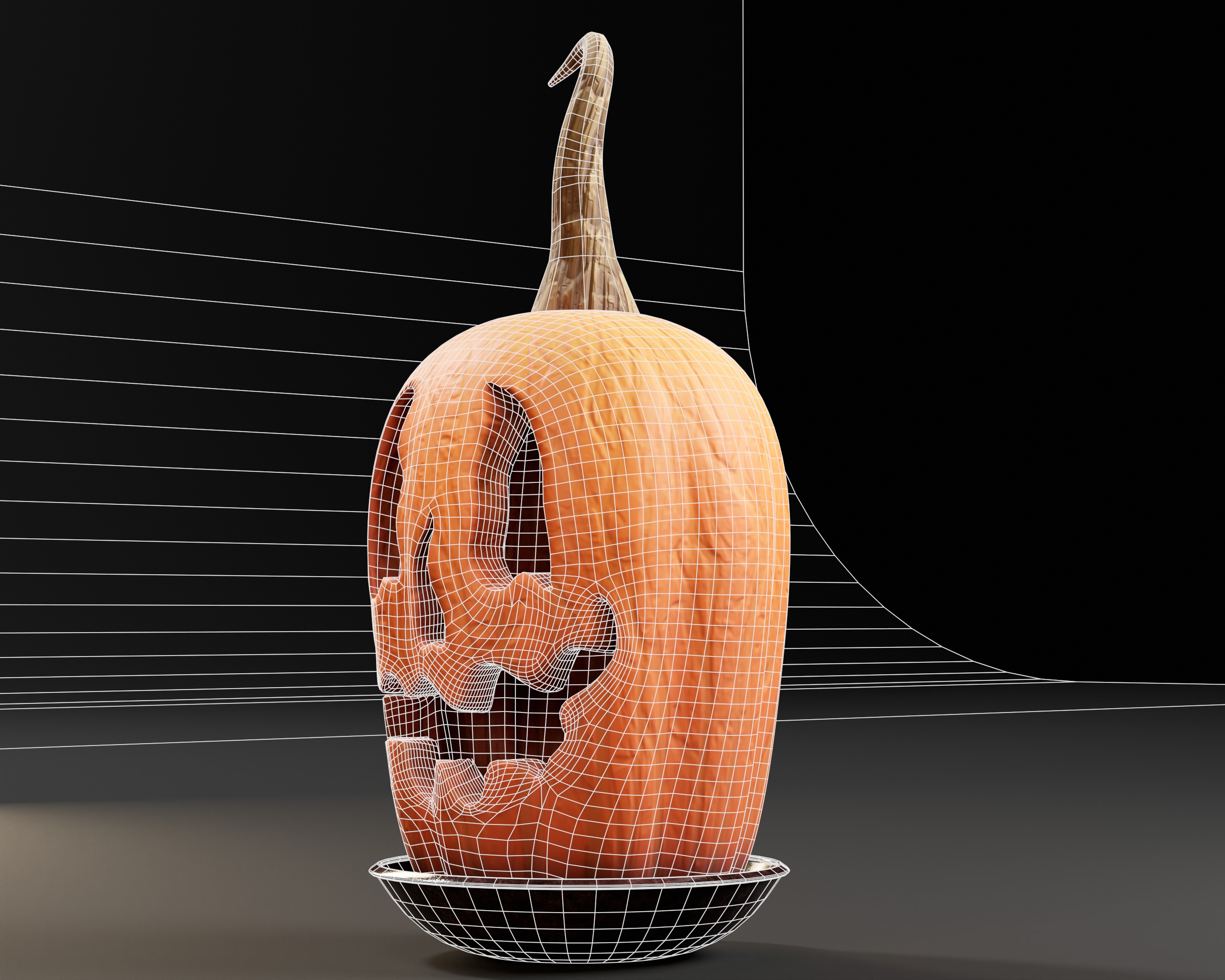 Halloween Big Carved Pumpkin Low-poly 3D model_11