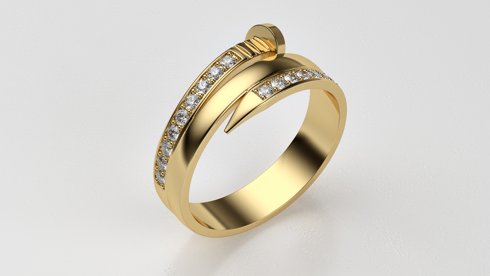 Nail ring with diamonds r2 3D print model_9