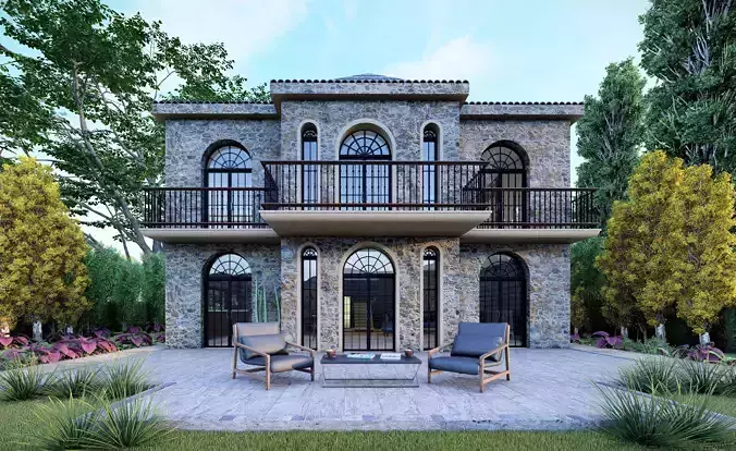 Stonework Luxury Villa Front Facade