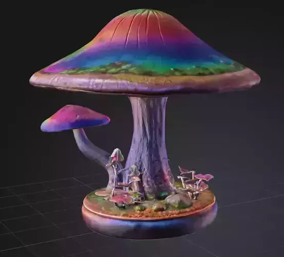 Fantasy Rainbow Mushroom - High-Detail 3D Model