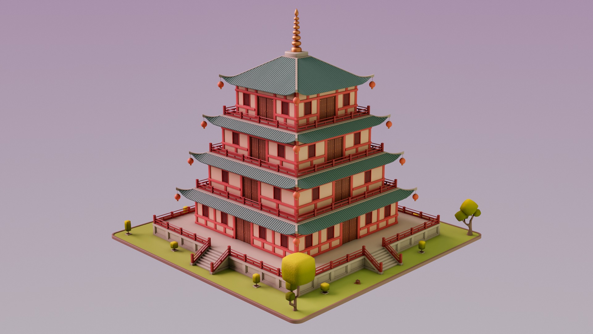 Stylized Chinese Temple 01 Low-poly 3D model_7