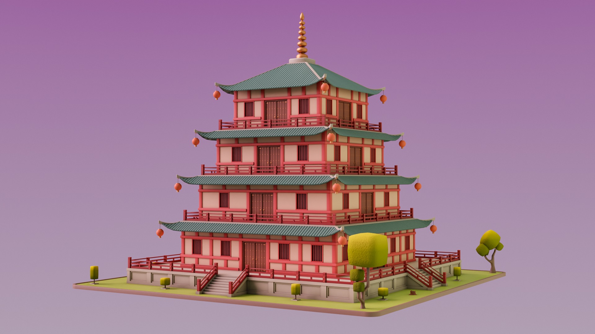 Stylized Chinese Temple 01 Low-poly 3D model_4