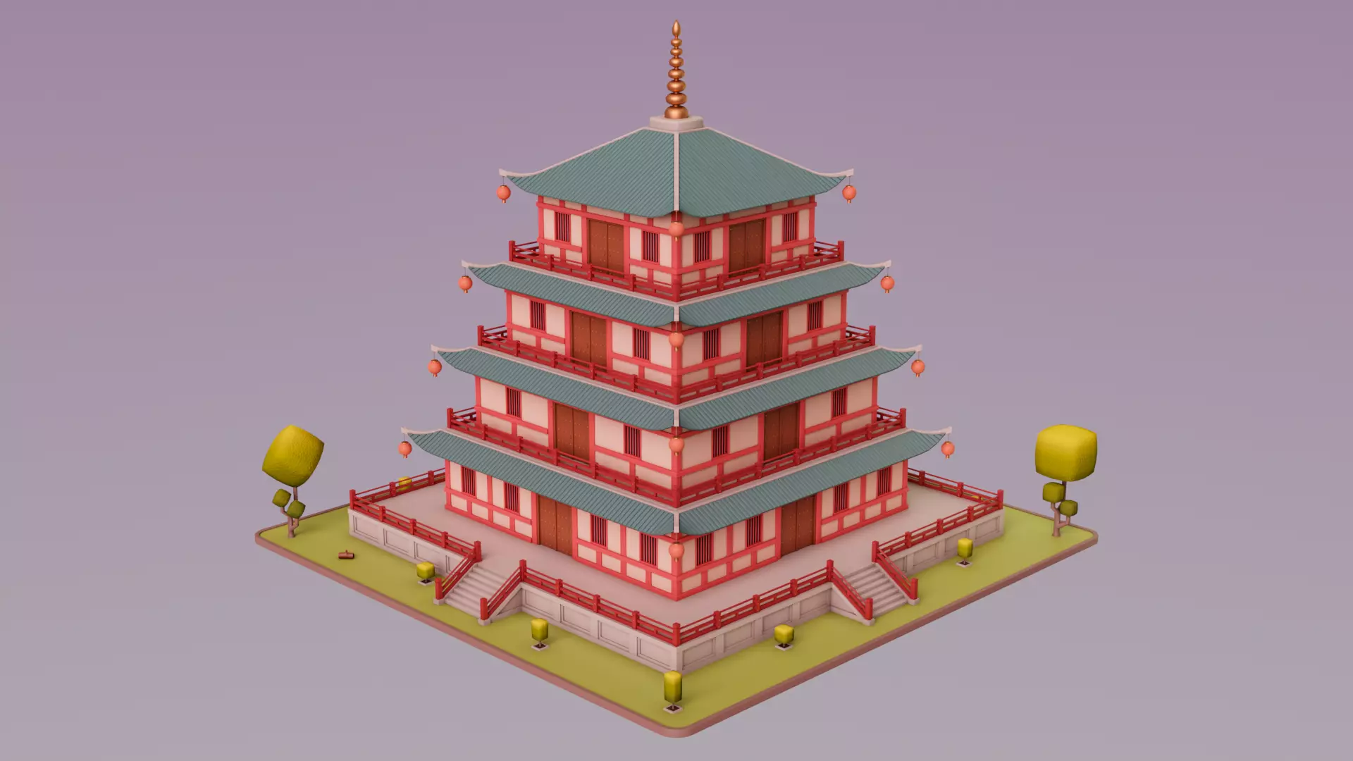 Stylized Chinese Temple 01 Low-poly 3D model_0