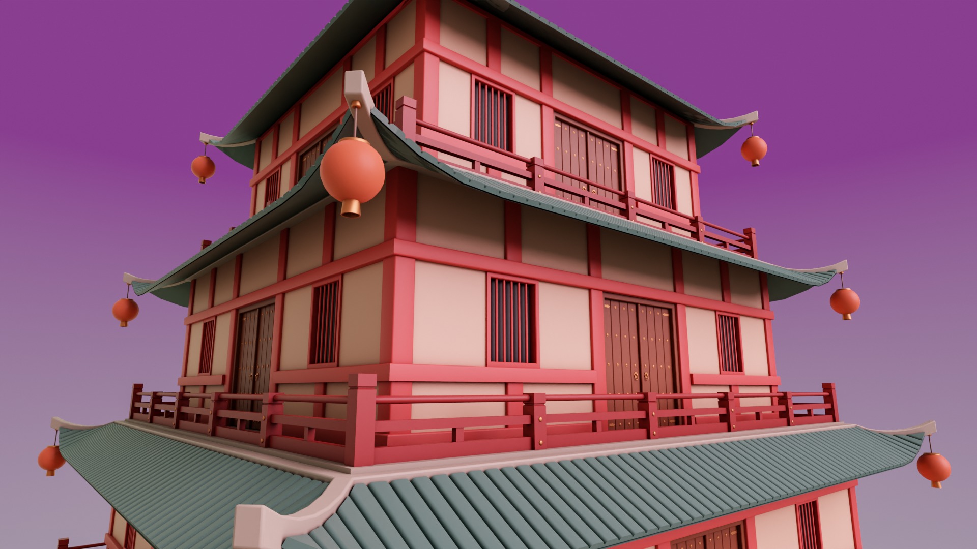 Stylized Chinese Temple 01 Low-poly 3D model_11