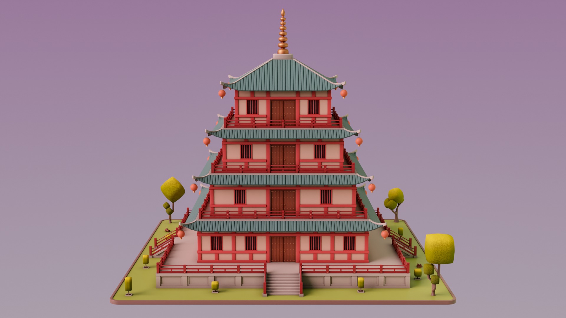Stylized Chinese Temple 01 Low-poly 3D model_5