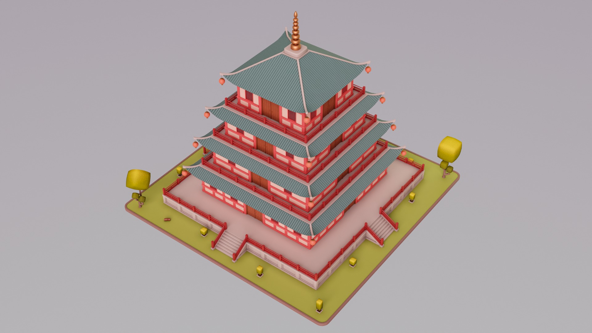 Stylized Chinese Temple 01 Low-poly 3D model_6