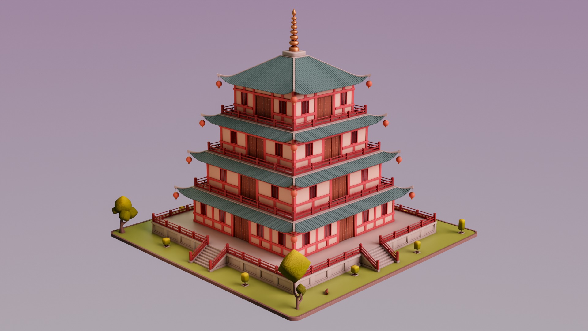 Stylized Chinese Temple 01 Low-poly 3D model_3