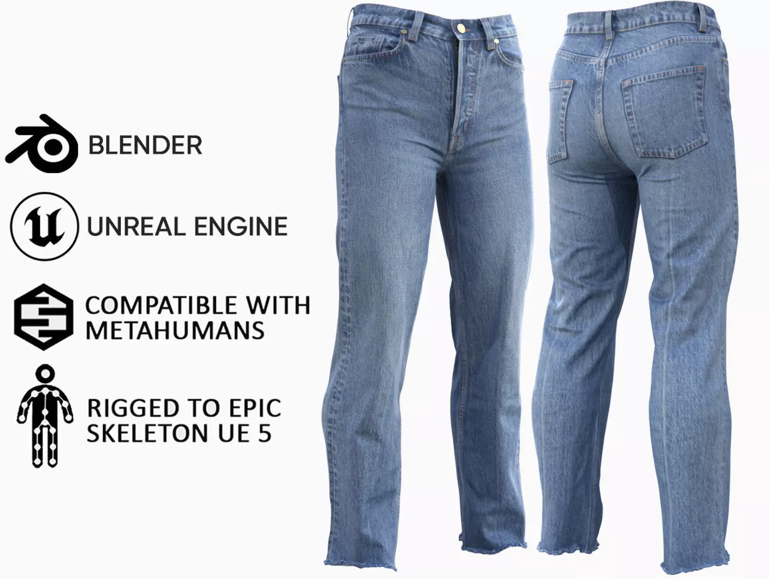 Jeans 96 - All MH Bodies and UE5 Skeletons - Rigged Low-poly 3D model_0