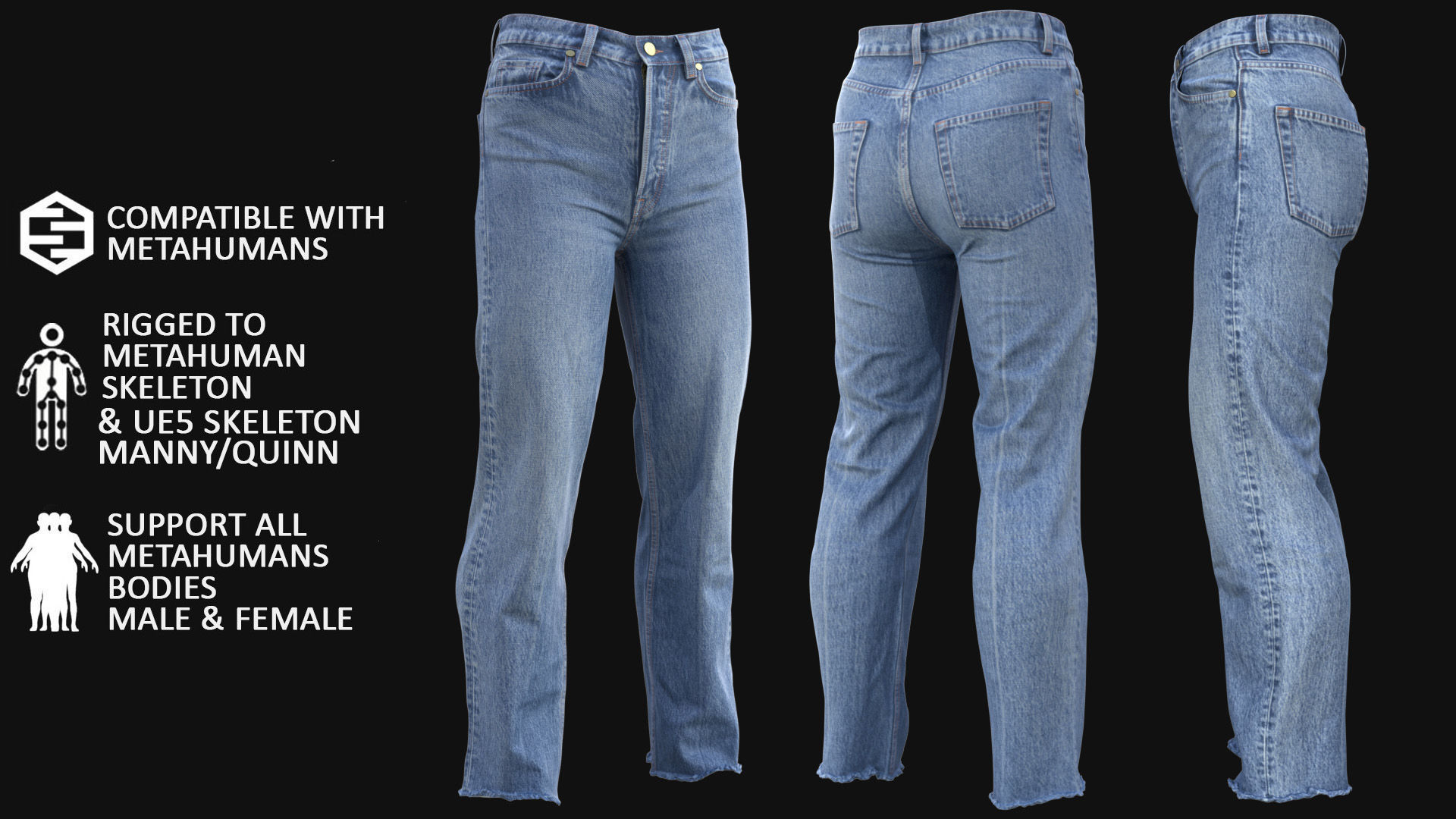 Jeans 96 - All MH Bodies and UE5 Skeletons - Rigged Low-poly 3D model_3