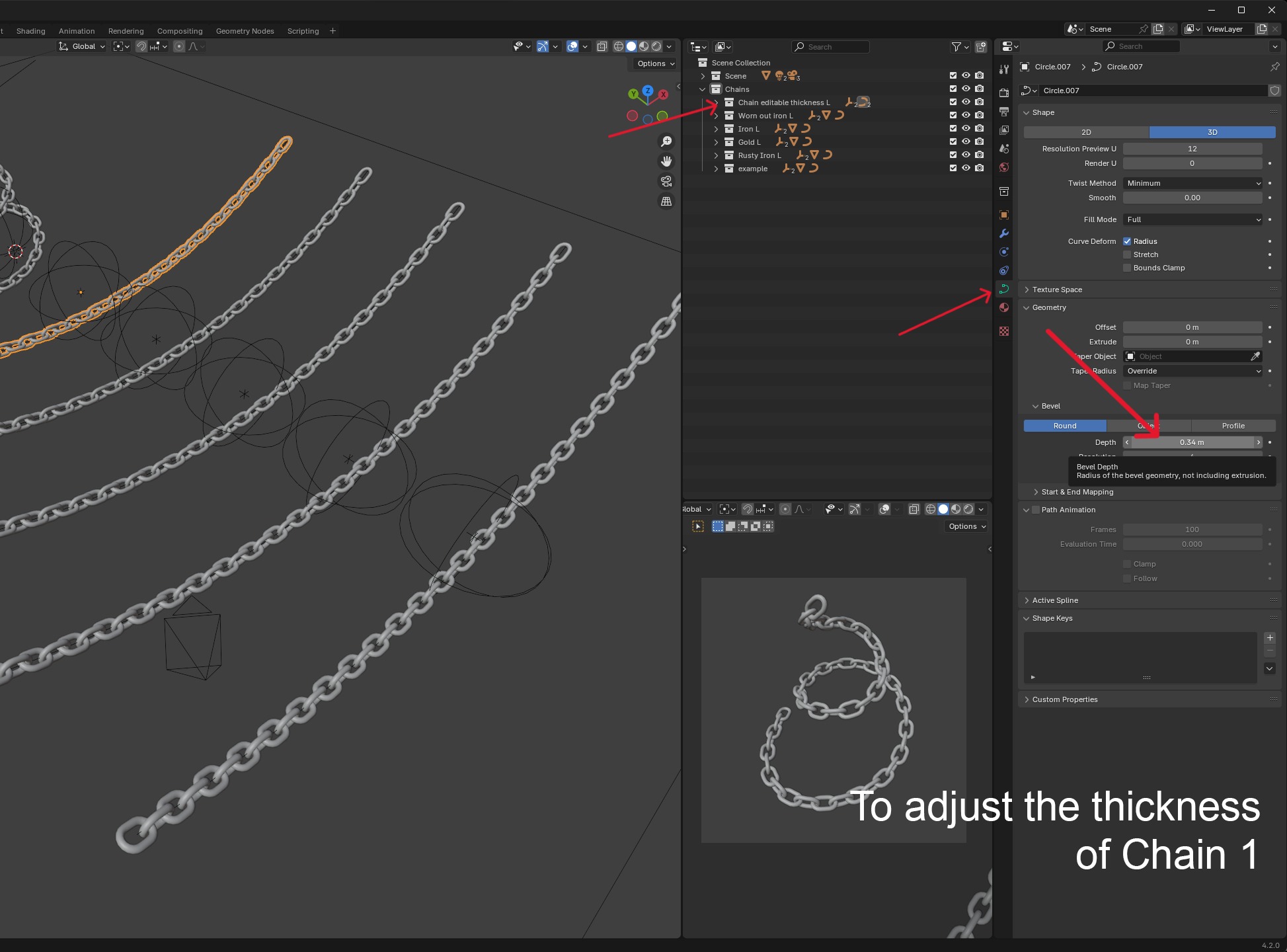 Customizable Chain setup for Blender 3D model_11