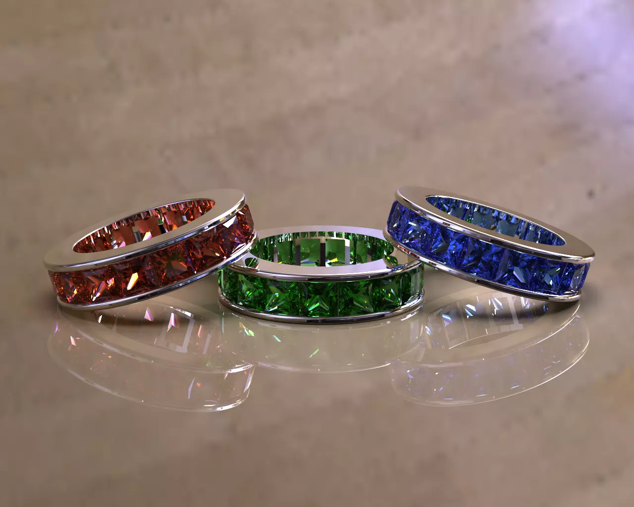 Eternity ring with channel set princess cut diamonds 3D print model_0