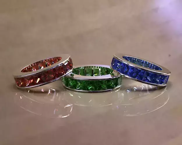 Eternity ring with channel set princess cut diamonds 3D print model