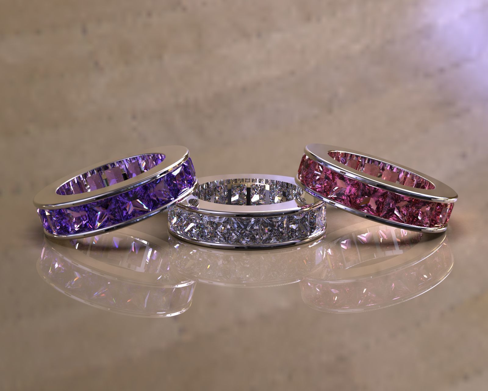 Eternity ring with channel set princess cut diamonds 3D print model_1