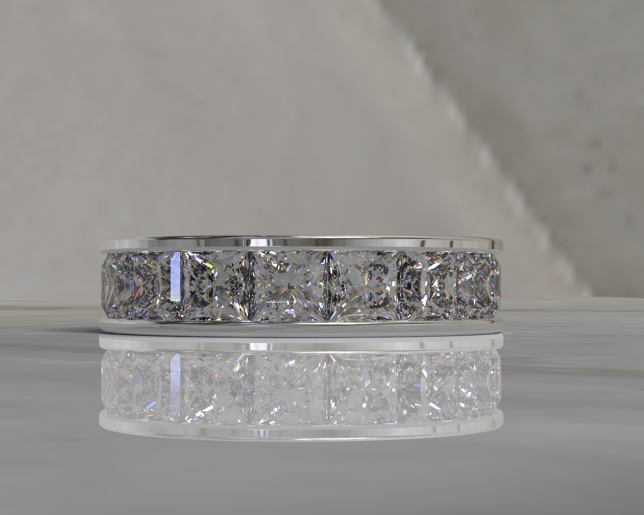 Eternity ring with channel set princess cut diamonds 3D print model_2
