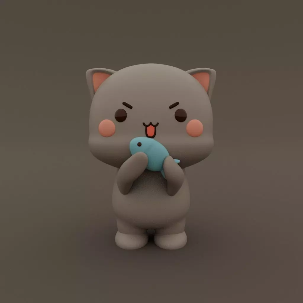 Kawaii Cat Eating Fish 3D print model_0