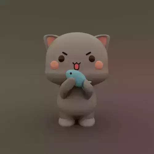 Kawaii Cat Eating Fish 3D print model