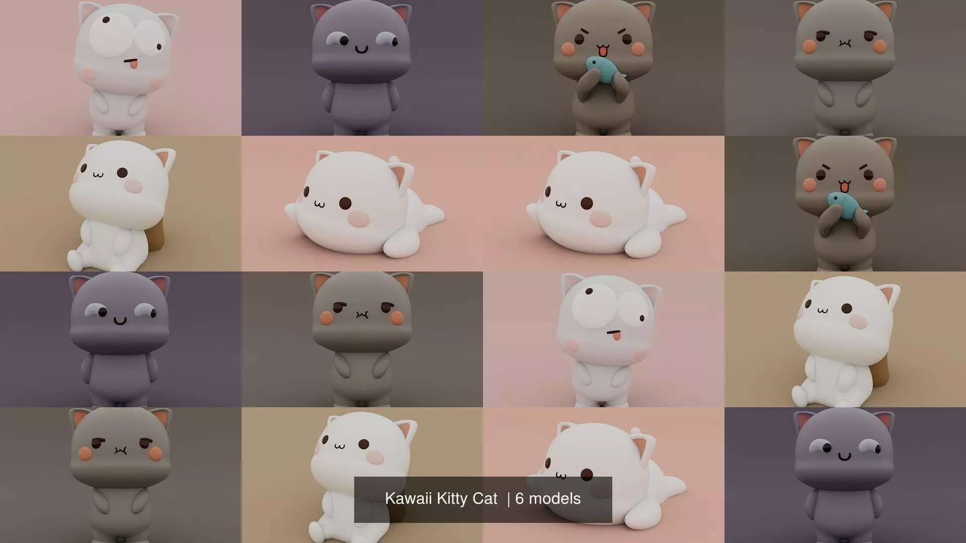 Kawaii Kitty Cat  3D Model Collection_0