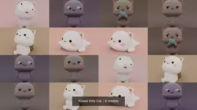 Kawaii Kitty Cat  3D Model Collection