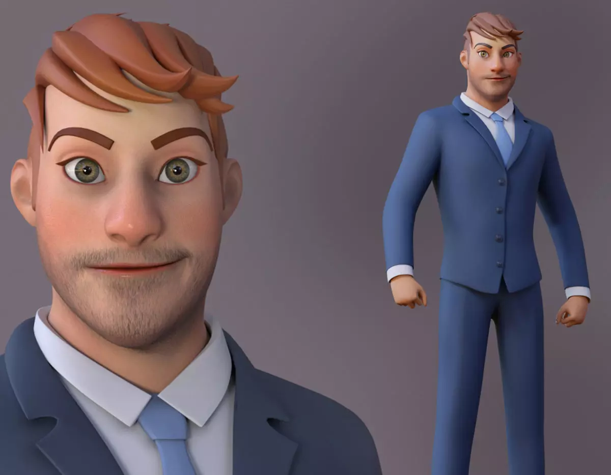 Andy Cartoon Guy Rig Low-poly 3D model_0