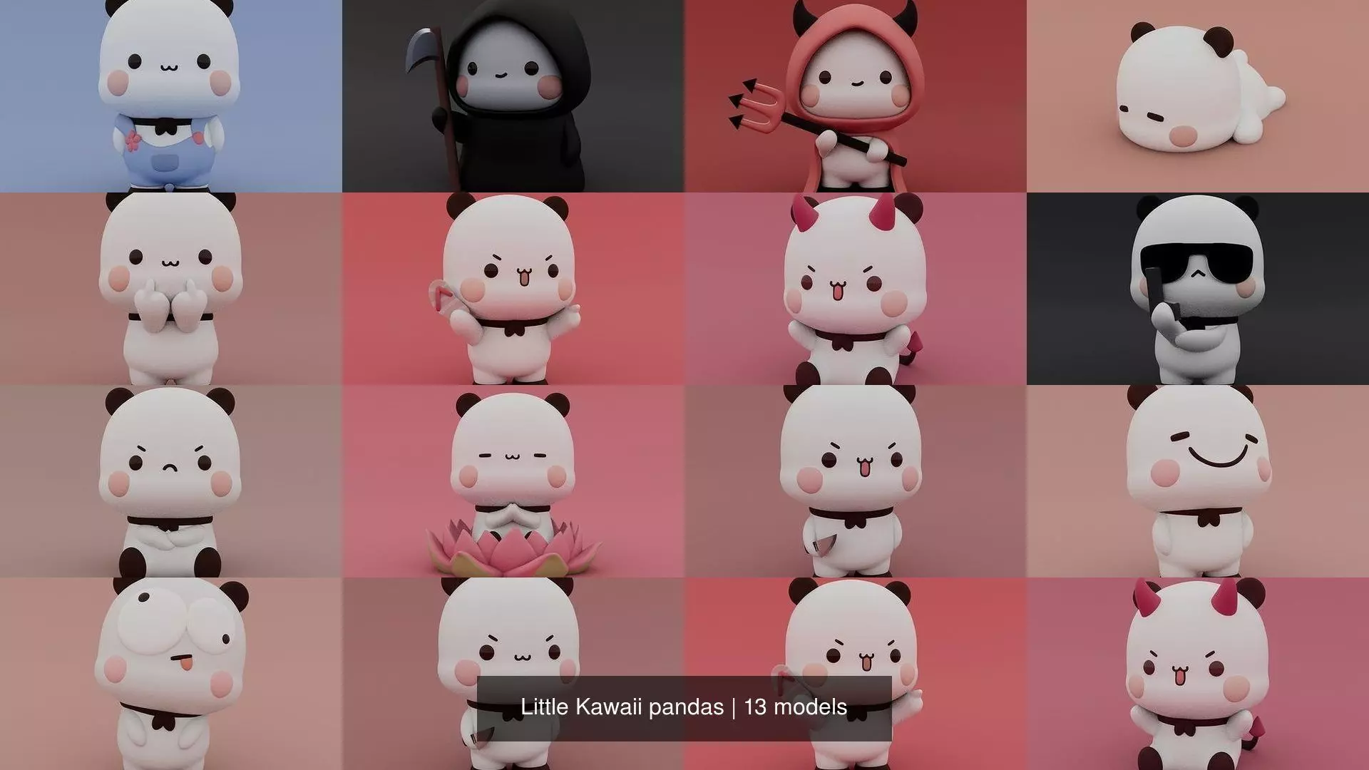 Little Kawaii pandas 3D Model Collection_0
