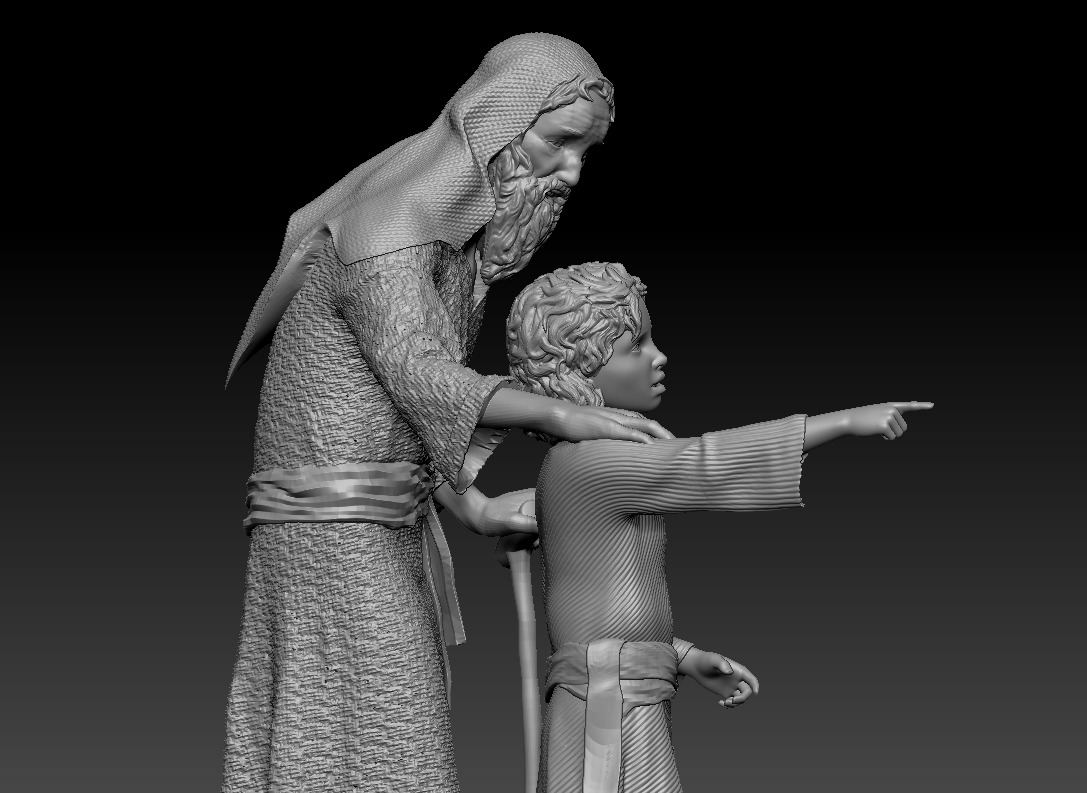 A young boy pointing the way accompanied by an old man printable 3D print model_2