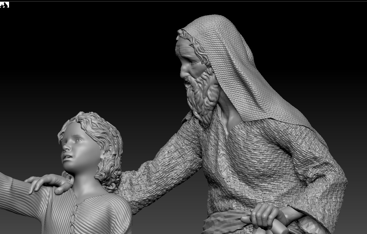 A young boy pointing the way accompanied by an old man printable 3D print model_5