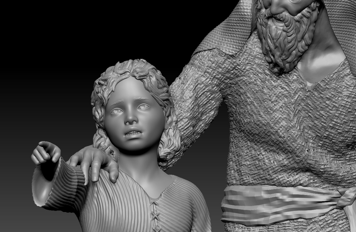 A young boy pointing the way accompanied by an old man printable 3D print model_3