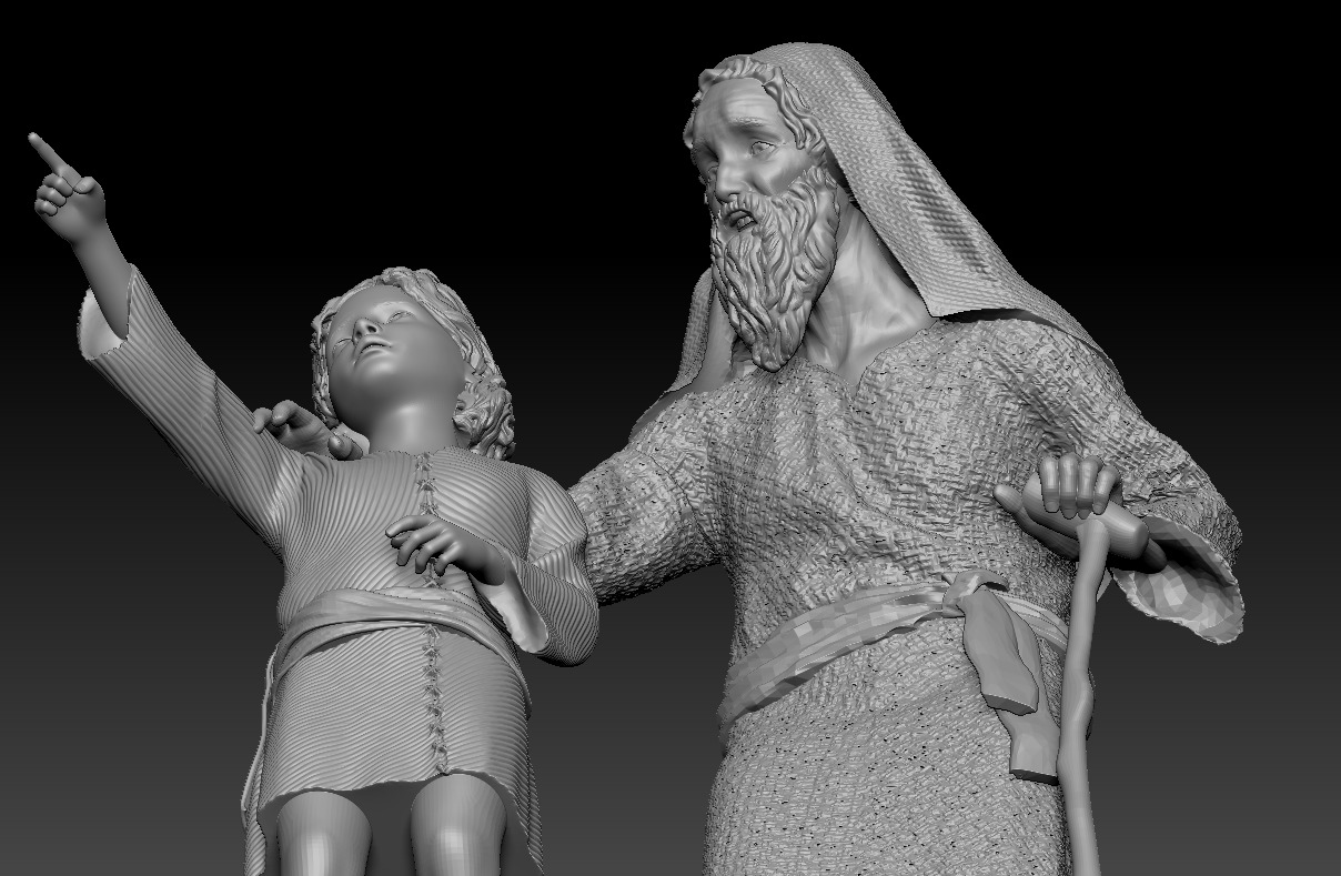 A young boy pointing the way accompanied by an old man printable 3D print model_7