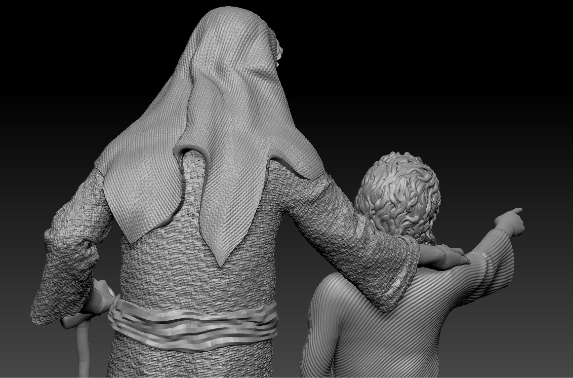 A young boy pointing the way accompanied by an old man printable 3D print model_11