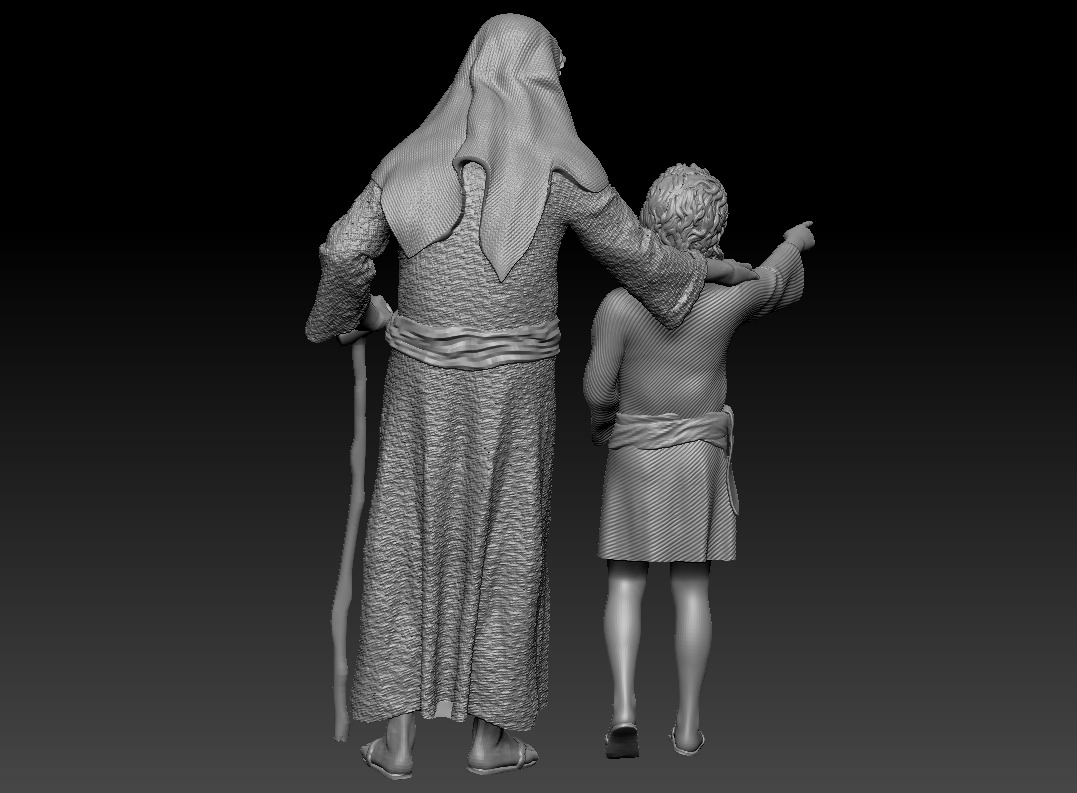 A young boy pointing the way accompanied by an old man printable 3D print model_12
