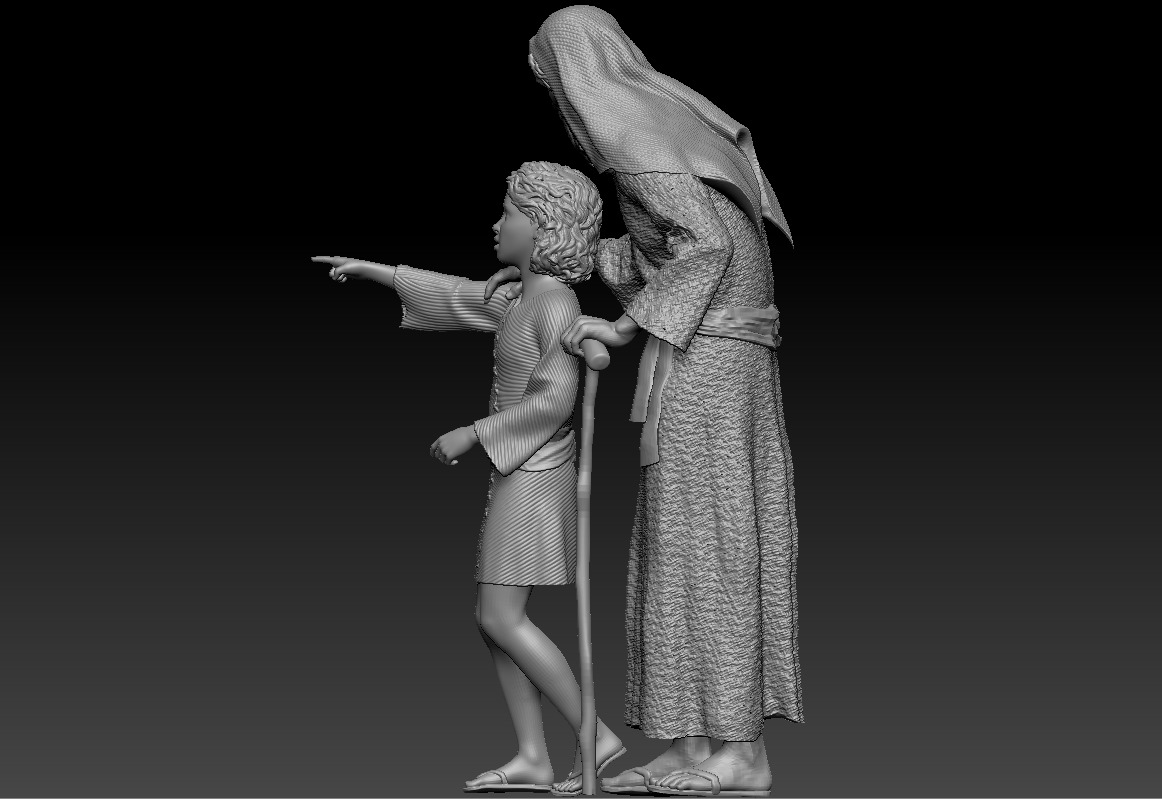 A young boy pointing the way accompanied by an old man printable 3D print model_6