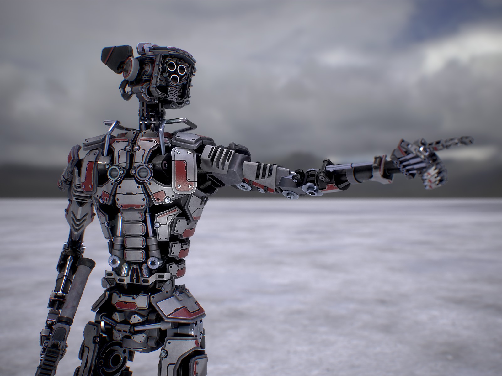 Heavy armored scifi robot character gameready Low-poly 3D model_10