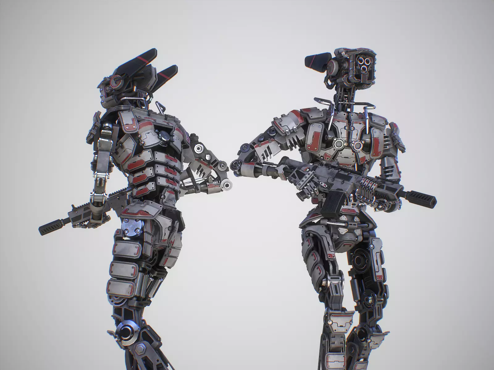 Heavy armored scifi robot character gameready Low-poly 3D model_0