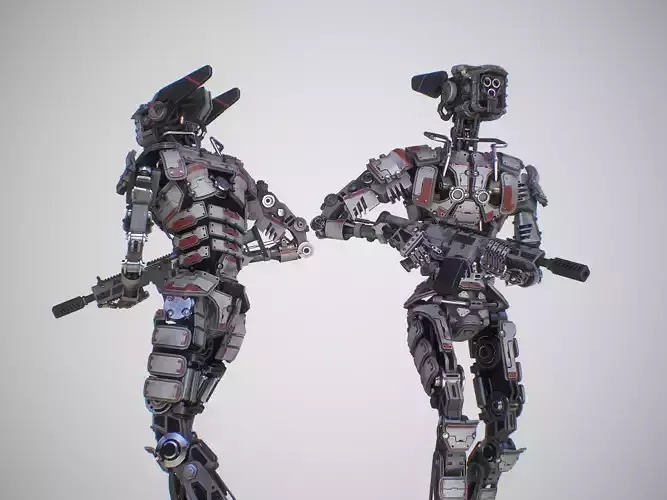 Heavy armored scifi robot character gameready Low-poly 3D model