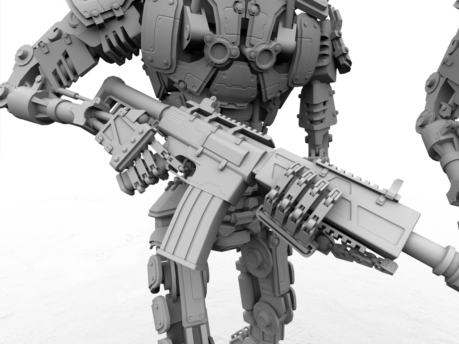 Heavy armored scifi robot character gameready Low-poly 3D model_29