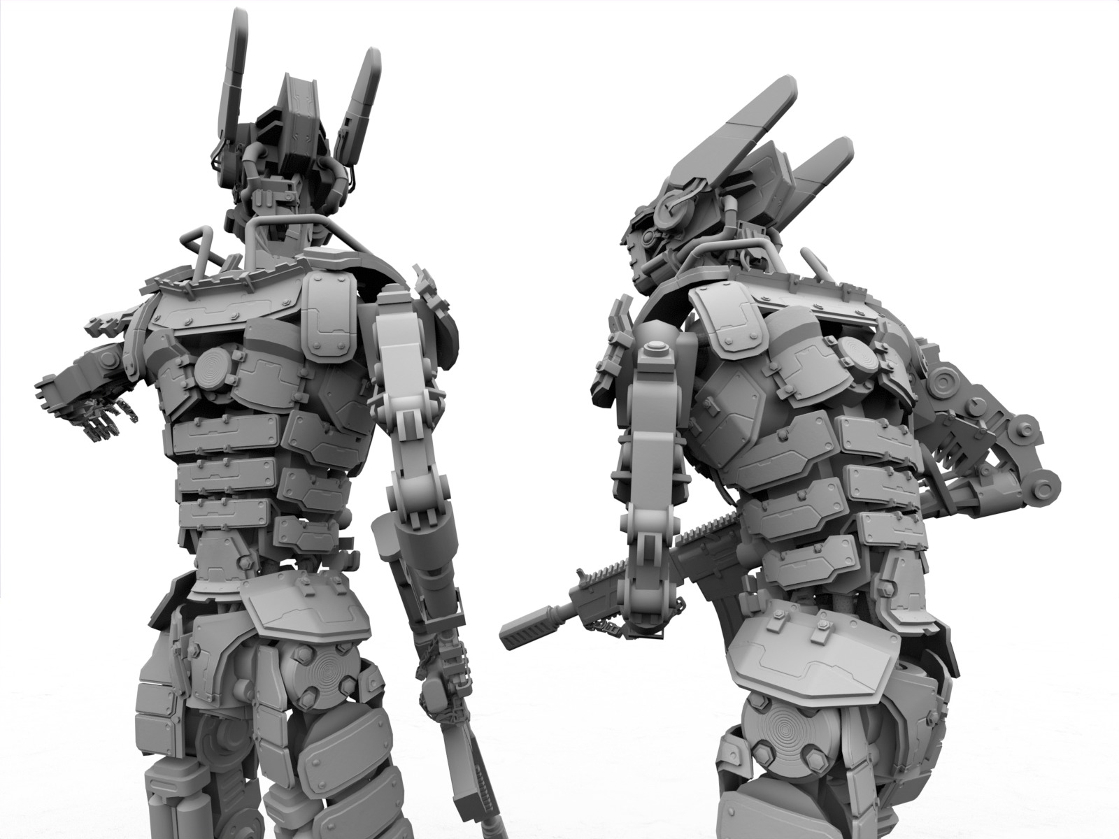Heavy armored scifi robot character gameready Low-poly 3D model_24
