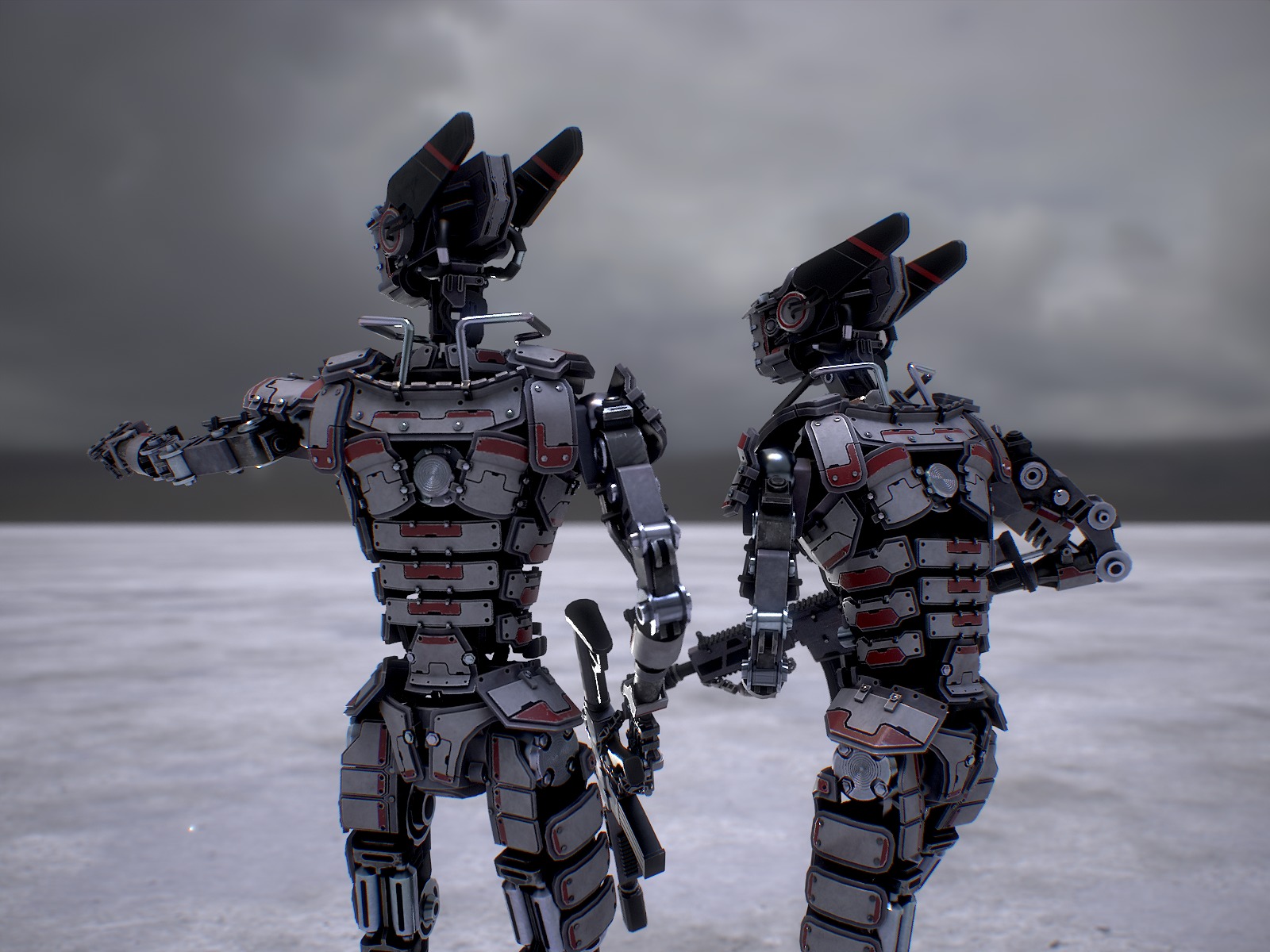 Heavy armored scifi robot character gameready Low-poly 3D model_7