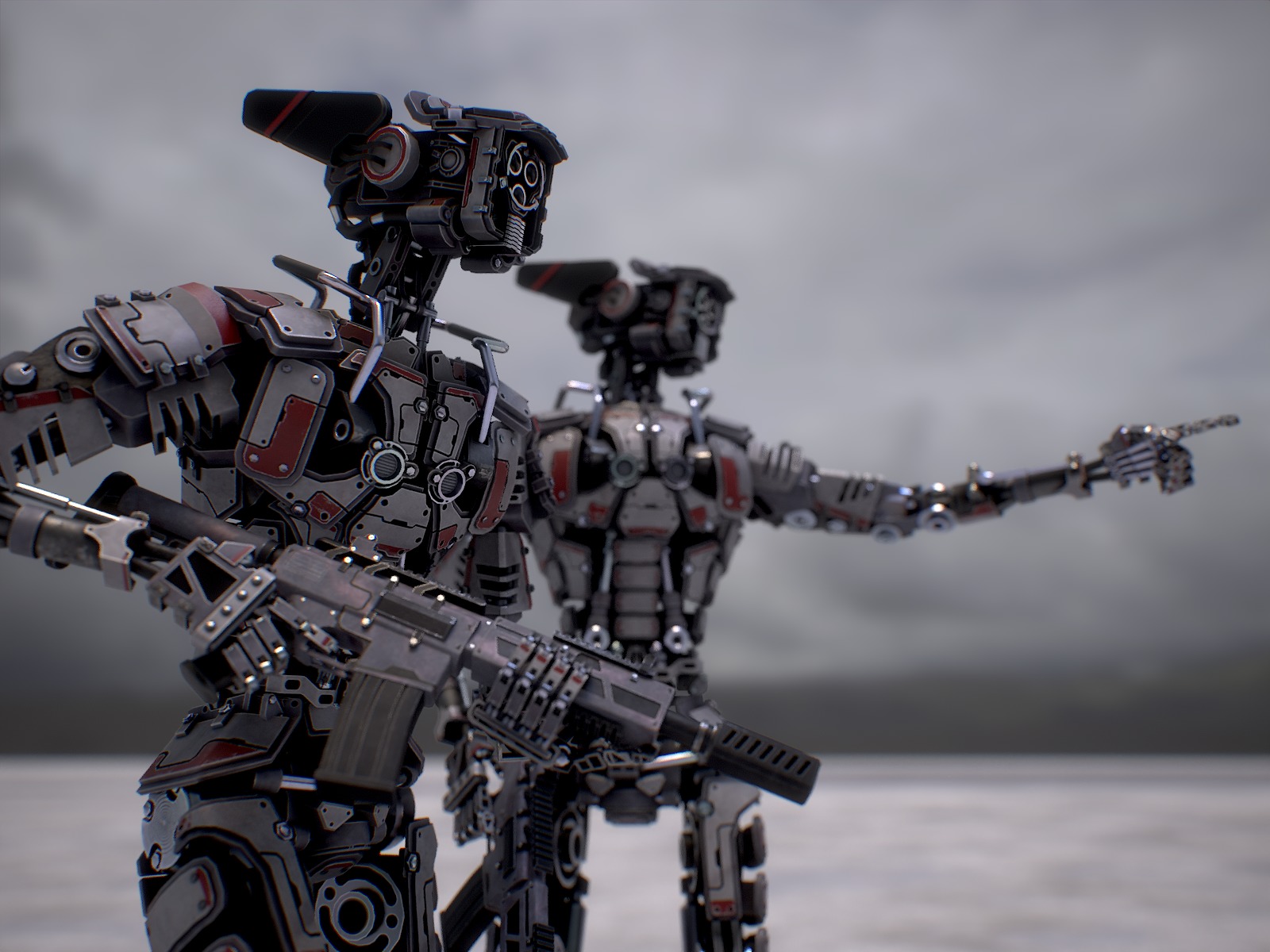 Heavy armored scifi robot character gameready Low-poly 3D model_3