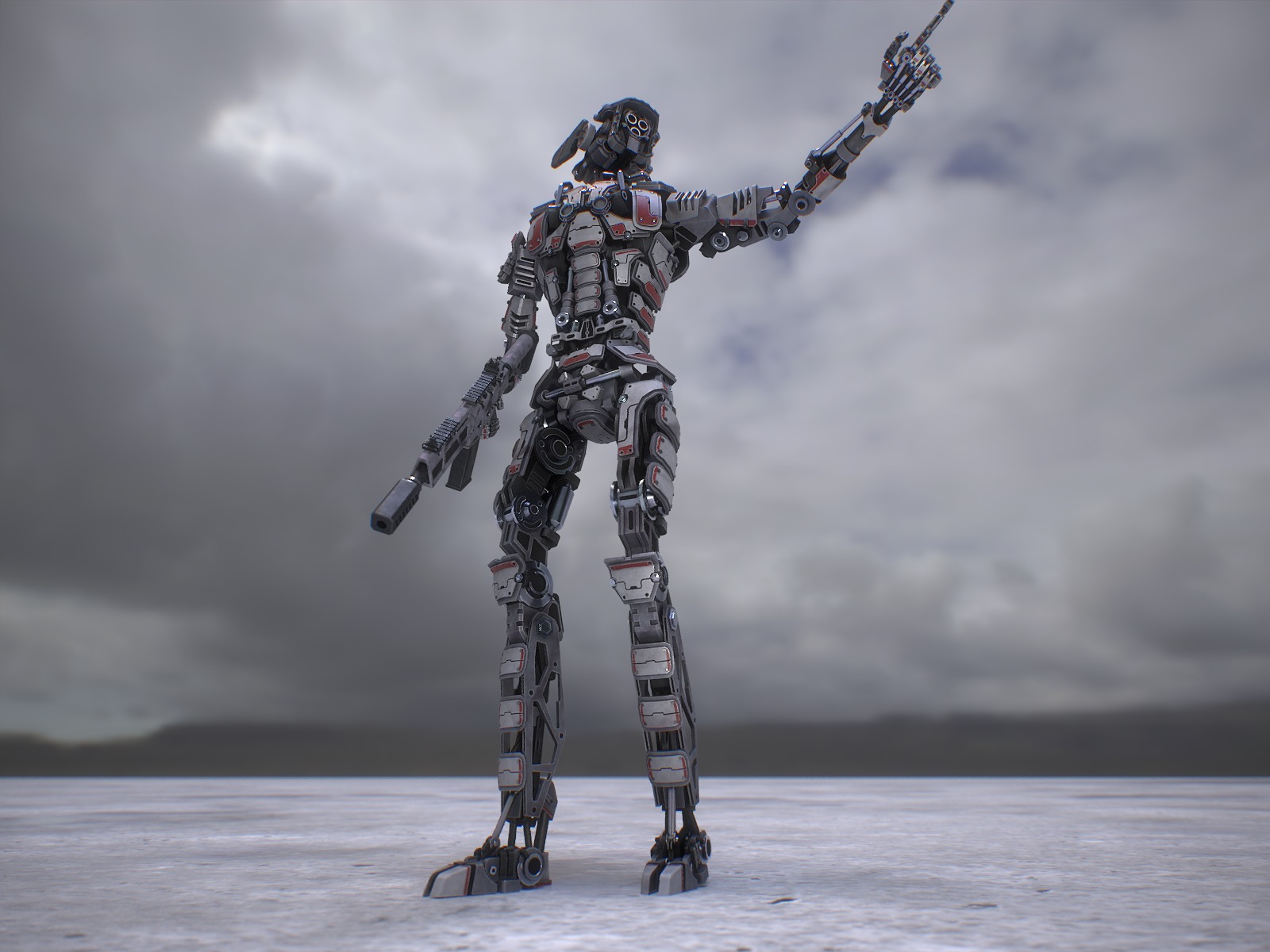Heavy armored scifi robot character gameready Low-poly 3D model_13